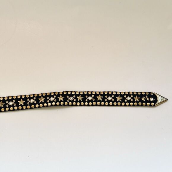 RARE Kippys Swarovski Crystal Studded Western Belt Leather Gold Celestial 22-29 - Picture 5 of 13